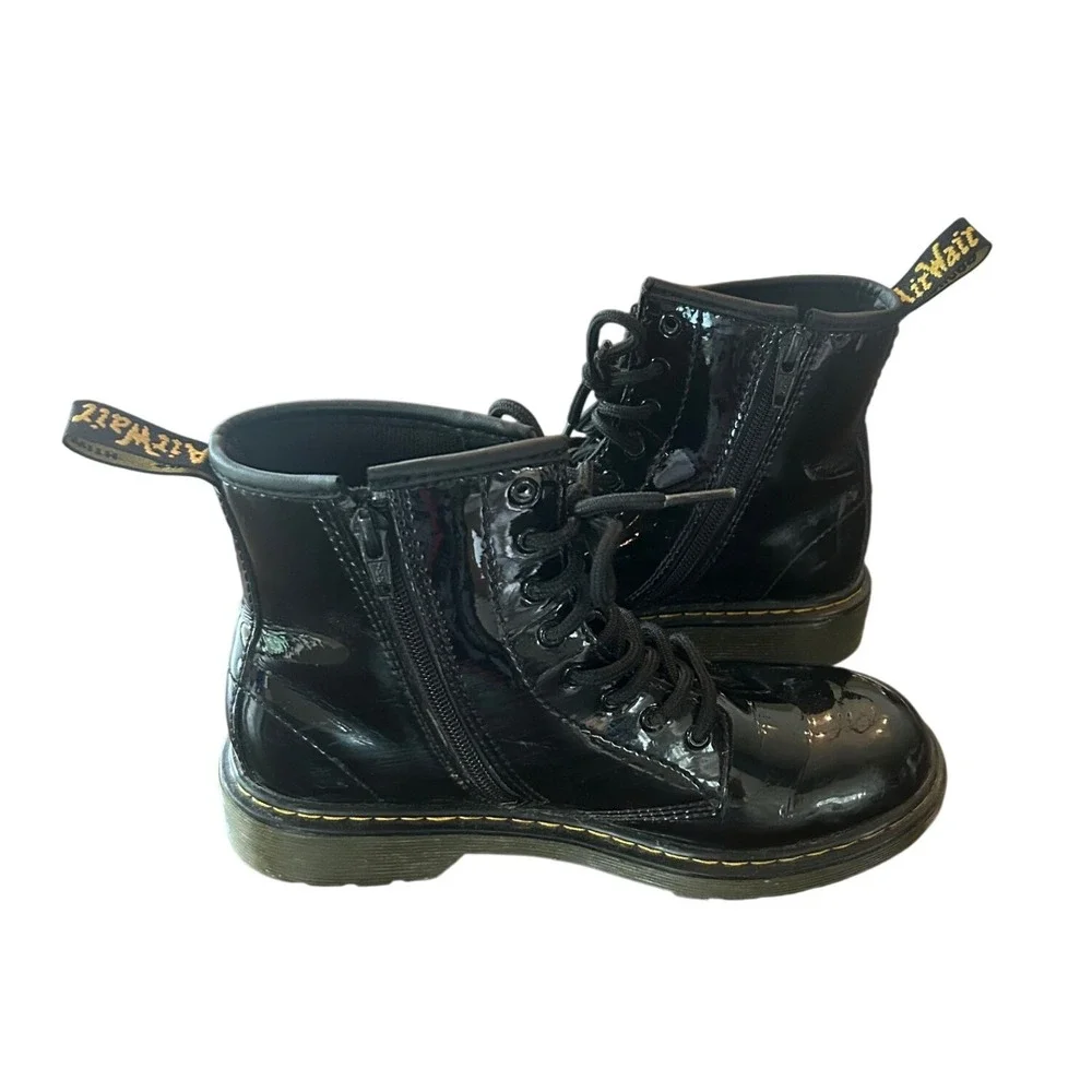 Dr. Martens 1460 J Combat Boots Kids Size 4 Black Patent Leather Side Zip Grunge